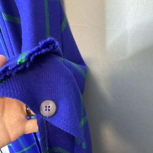 Vintage Avoca Collection Pure New Wool Blue Green Windowpane Wrap Shawl Ireland - Picture 4 of 6